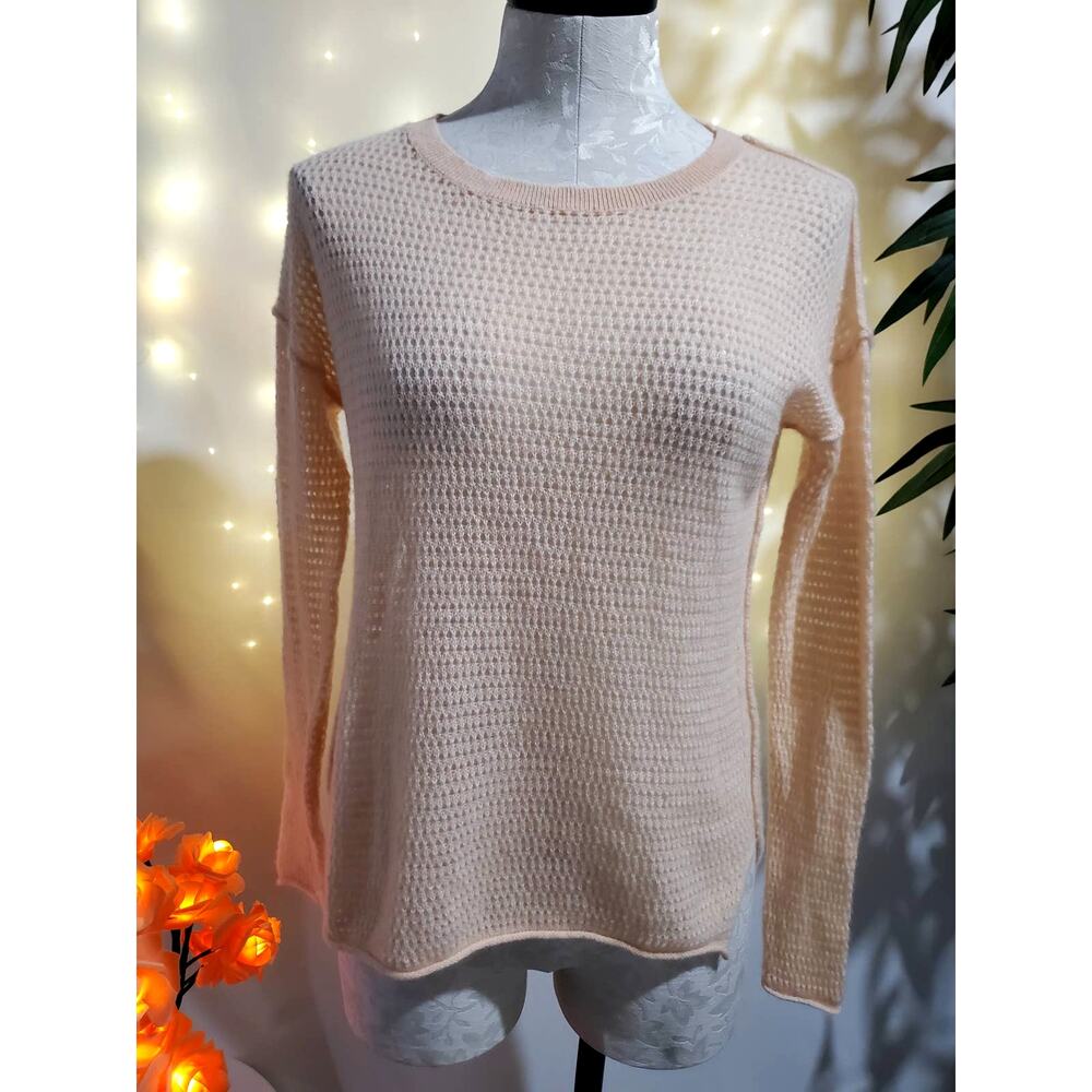 360 Sweater Women's 100% Cashmere Open Knit Blush Pink Hi-Low Sweater Womens S